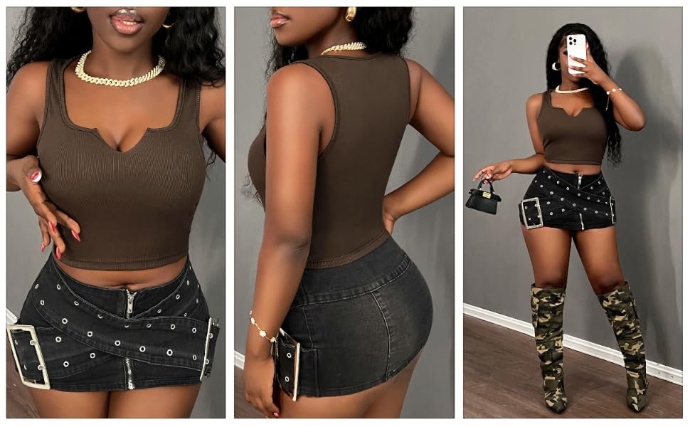 Women's V Neck Crop Tops Basic Trendy Notched Sleeveless Slim Fit Summer Y2k Sexy Crop Tank Top