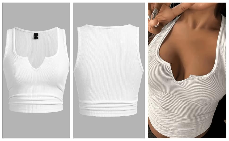 Women's V Neck Crop Tops Basic Trendy Notched Sleeveless Slim Fit Summer Y2k Sexy Crop Tank Top