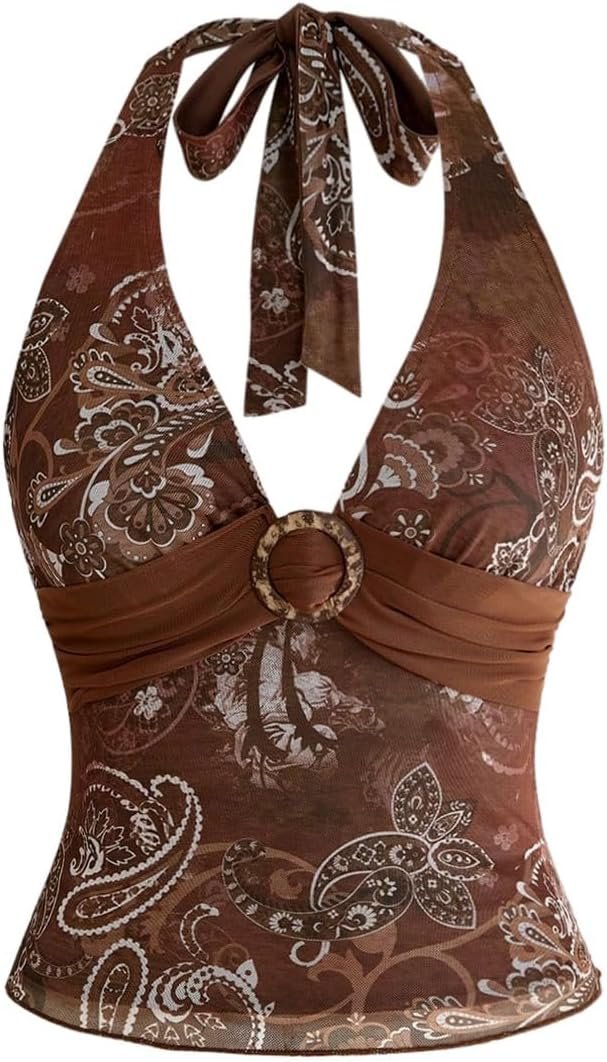 BEAUDRM Women's Going Out Tops Y2k Lace Halter Top Country Concert Outfits - Image 3