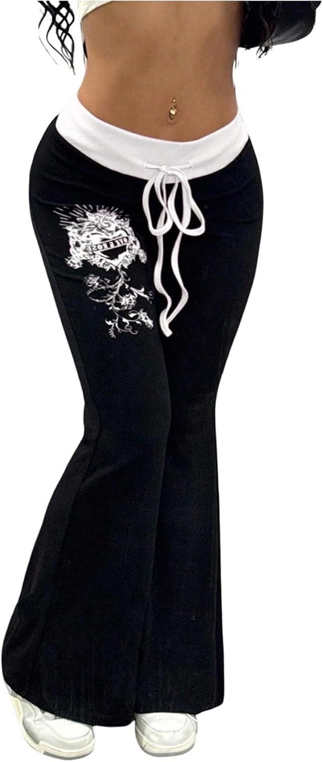 SOLY HUX Women's Emo Goth Grunge Pants Bootcut Bell Bottoms Leggings - Image 2