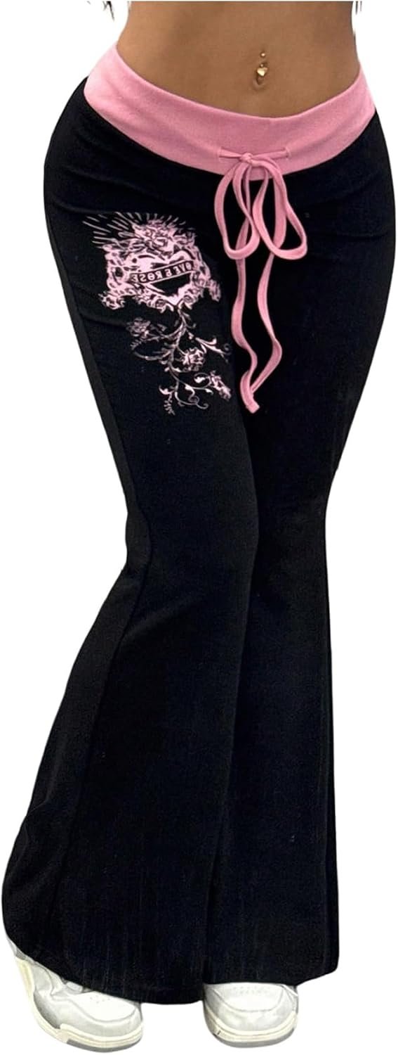 SOLY HUX Women's Emo Goth Grunge Pants Bootcut Bell Bottoms Leggings