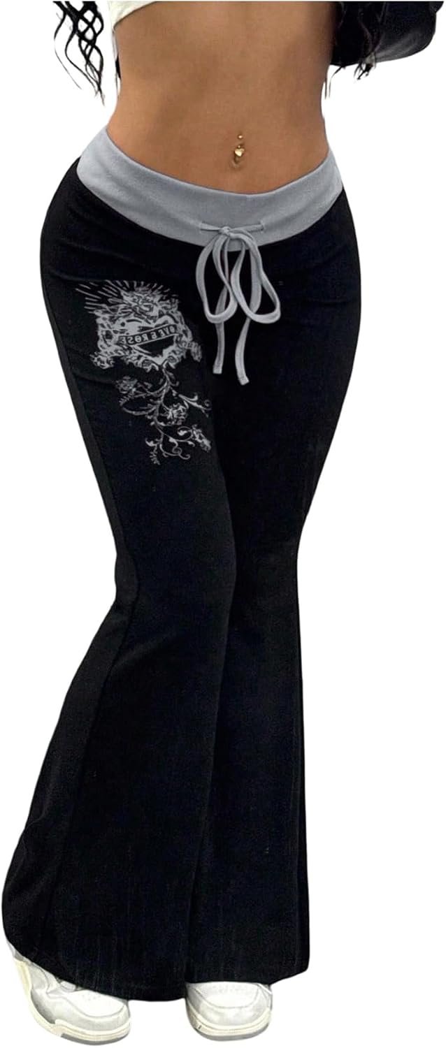 SOLY HUX Women's Emo Goth Grunge Pants Bootcut Bell Bottoms Leggings - Image 5
