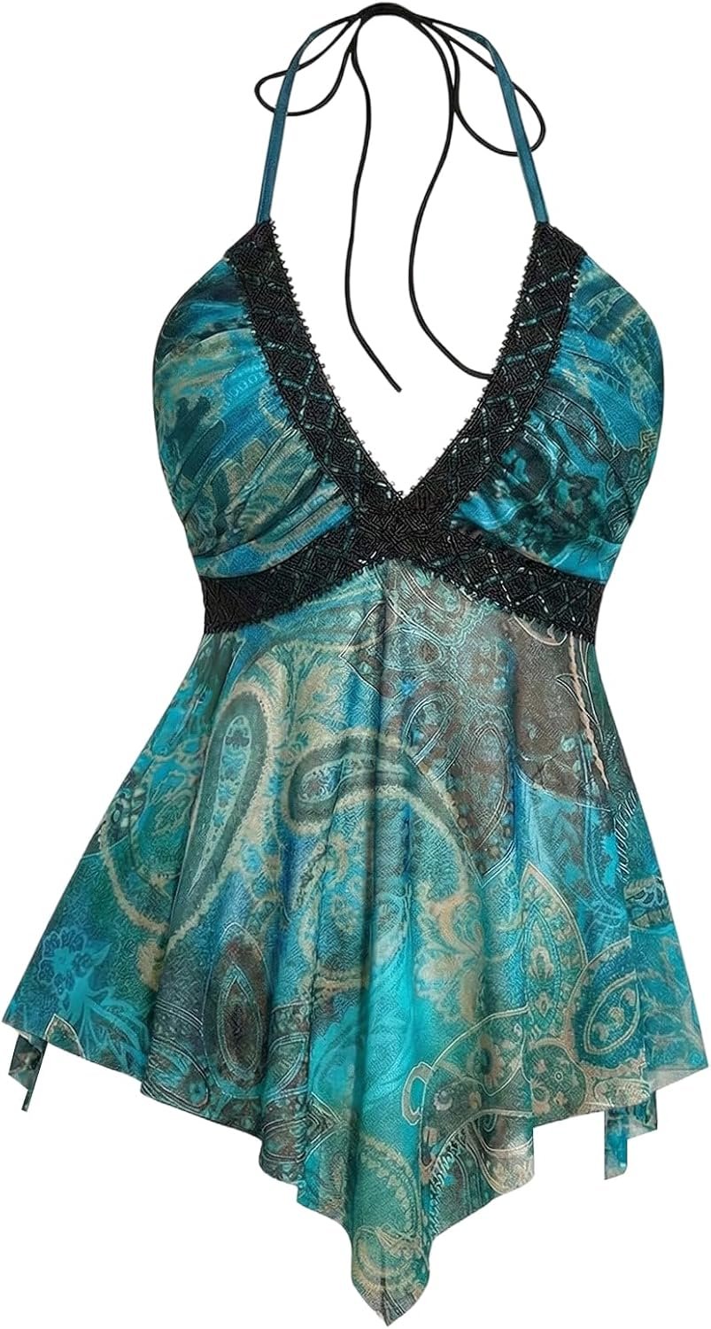 BEAUDRM Women's Y2k Cheetah Print Top Leopard Flowy Halter Going Out Tops - Image 8