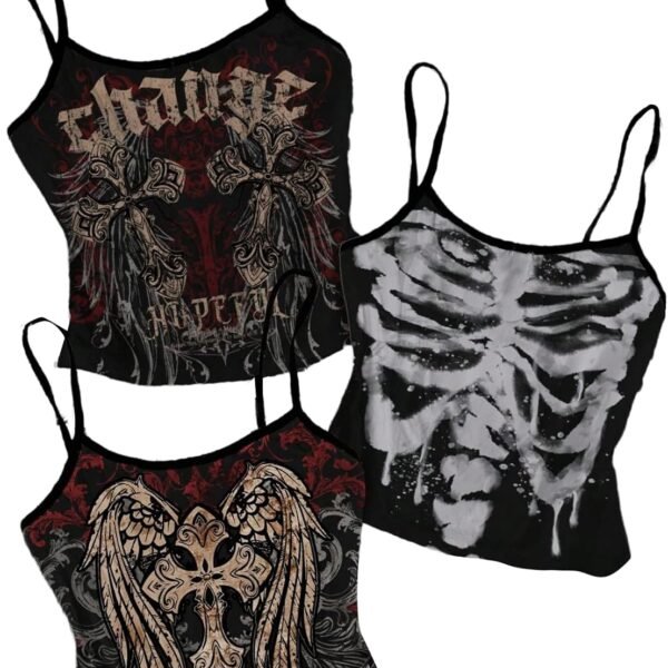 SOLY HUX Women's Y2k Goth Tops 3 Packs Graphic Crop Tank Grunge Shirts