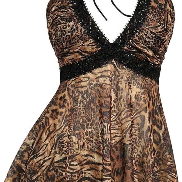 BEAUDRM Women's Y2k Cheetah Print Top Leopard Flowy Halter Going Out Tops