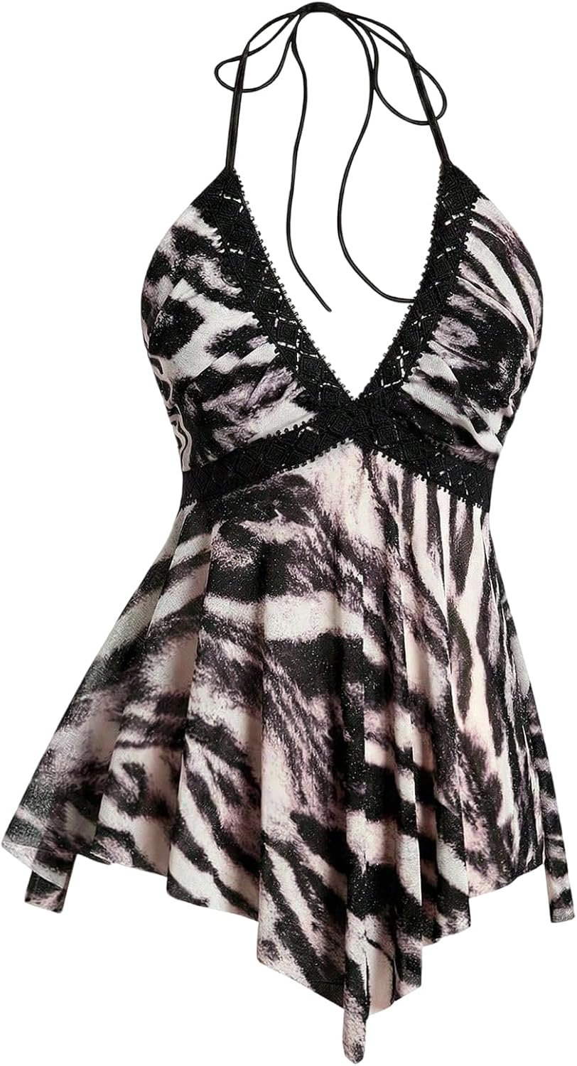 BEAUDRM Women's Y2k Cheetah Print Top Leopard Flowy Halter Going Out Tops - Image 12