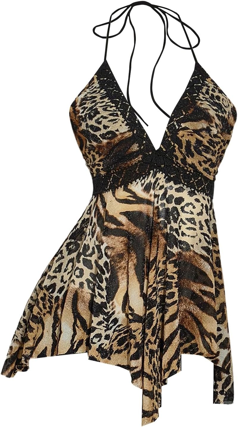 BEAUDRM Women's Y2k Cheetah Print Top Leopard Flowy Halter Going Out Tops - Image 6